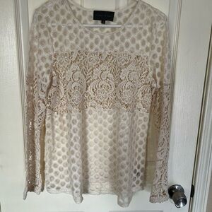 Sunday in Brooklyn Anthropologie Cream Interlude Laced Tee 100% Cotton